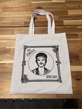 Canvas Tote Bag with Black Graphic Print - White